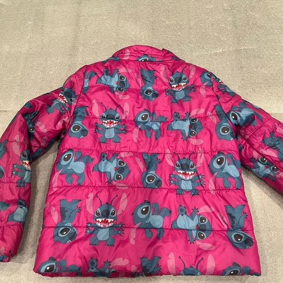 [7-8Y]Disney Stitch Kids Pink and Blue puffer Jacket - Picture 5 of 5